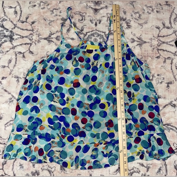 Anthropologie Maeve Zabella Silk Tank Size 10 Aqua Motif Dotted Ruffled - Picture 7 of 11
